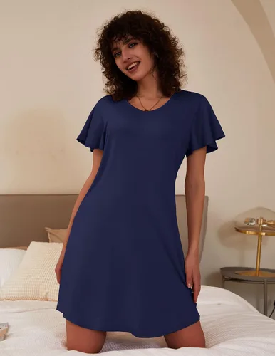 Vista 4 de Ekouaer Paquete de 2 camisones para mujer, manga corta, cuello en V, ropa de dormir, lisoestampado floral