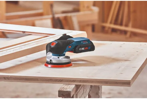 Vista 15 de BOSCH GEX18V-5B15 18V Kit de lijadora orbital aleatoria sin escobillas de 5 pulgadas con (1) batería de alimentación avanzada CORE18V 4 Ah