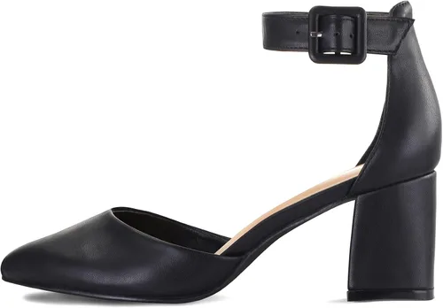 Vista 2 de mysoft Zapatos de tacón bajo y grueso para mujer, puntera cerrada, correa en el tobillo, zapatos de tacón de vestir, disponibles en tallas amplias