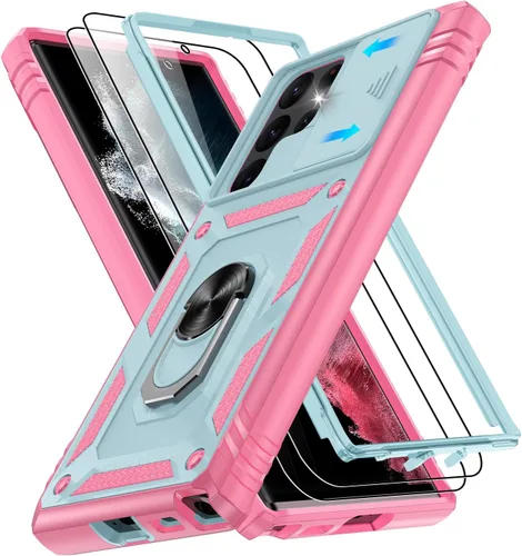 Vista 20 de Gritup Funda para Google Pixel 6 con cubierta deslizante para cámara y protector de pantalla (2 unidades), soporte de anillo giratorio 360°, funda