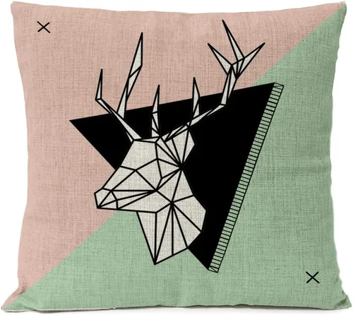 Vista 2 de Juego de 4 fundas de almohada geométricas de ciervo negro y verde de 18 x 18 pulgadas con forma de corazón, fundas decorativas para el hogar, sofá