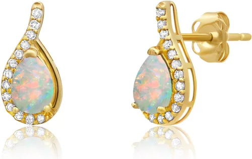 Vista 16 de 14K Yellow or White Gold 6x4mm Gemstone Pear Shape Drop Stud Earrings Azul zafiro creado