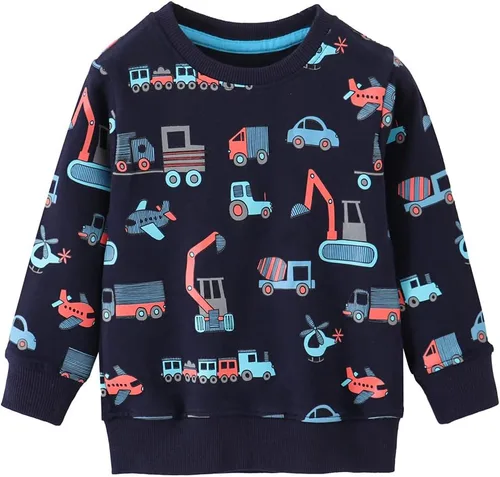 Vista 5 de BeiVSlley Paquete de 3 sudaderas de algodón con cuello redondo y manga larga con dibujos animados para niños pequeños