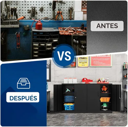 Vista 4 de Fesbos Armario de almacenamiento de metal, archivadores de acero de 36 pulgadas de alto con puertas con cerradura y estantes ajustables, gabinete