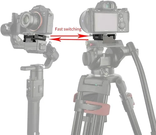 Vista 5 de NICEYRIG Abrazadera de liberación rápida para ARCA Swiss Standard, con placa inferior para Manfrotto 577/501/504/701, adaptador de interruptor