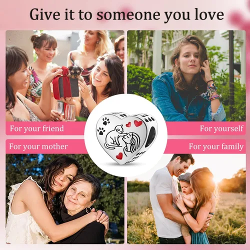 Vista 6 de MULA Dijes de plata de ley 925 para pulseras y collares, lindos gatos, perros, elefantes, animales, familia, cuentas, colgantes, joyería para mujer
