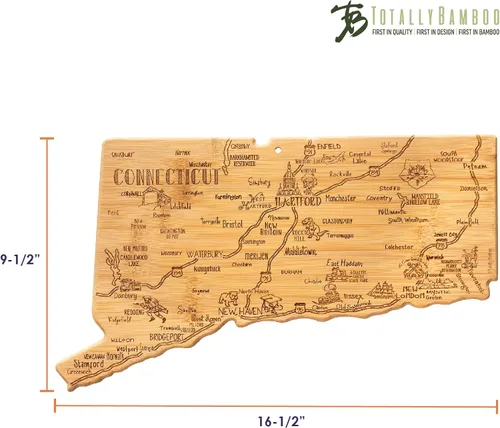 Vista 6 de Totally Bamboo Destination Connecticut - Tabla de cortar y servir con forma de estado, incluye corbata para colgar para exhibición en la pared