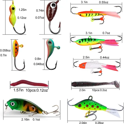 Vista 2 de Combo de caña y carrete para pesca en hielo Sougayilang, kit completo de equipo de pesca en hielo, incluye jig de hielo y accesorios para pesca