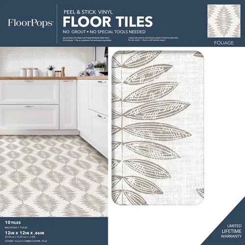 Vista 9 de FloorPops FP3298 Foliage Peel & Stick - Azulejos de suelo adhesivos, neutro
