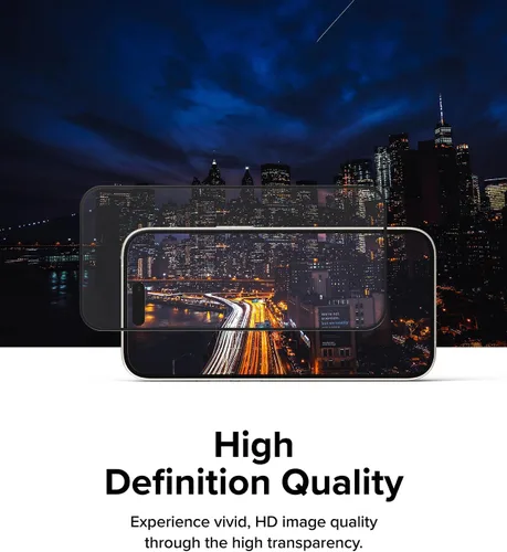 Vista 3 de Ringke Vidrio de cubierta completa [súper fácil de instalar] compatible con iPhone 15, compatible con fundas, inastillable, dureza 9H, vidrio