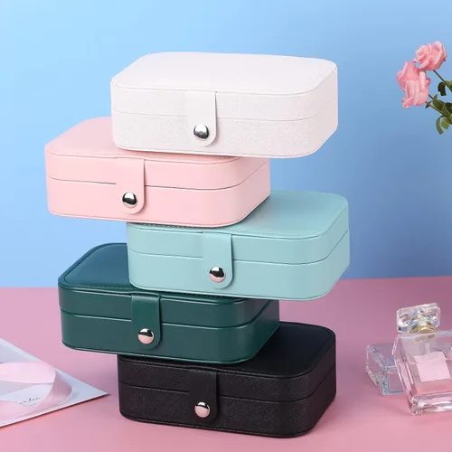 Vista 5 de Joyero de viaje, organizador de joyas pequeño de piel sintética para mujeres y niñas, mini estuche de viaje portátil de doble capa, cajas