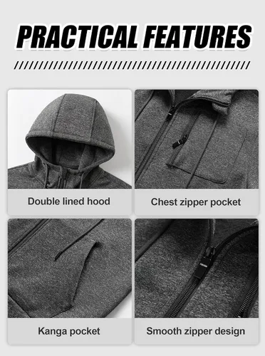 Vista 6 de Chrisuno Sudadera con capucha de forro polar suave para hombre, sudadera con capucha y cremallera