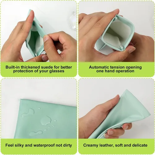 Vista 5 de LUTER 4 fundas suaves para lentes, 7 x 3.5 pulgadas, piel sintética, para lentes de lectura, con 4 paños de limpieza, portátil, pequeña, delgada