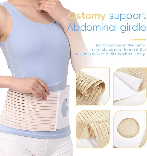 Vista 5 de Cinturón de ostomía abdominal, banda elástica transpirable para el vientre, antihernia para cuidados postoperatorios, después de una cirugía