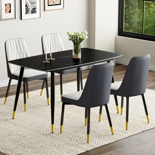 Vista 34 de Juego de 4 mesas de comedor negras para mesa de comedor de 4,50 pulgadas para 4, sillas de cocina de piedra sinterizada, fácil de montar, adecuado