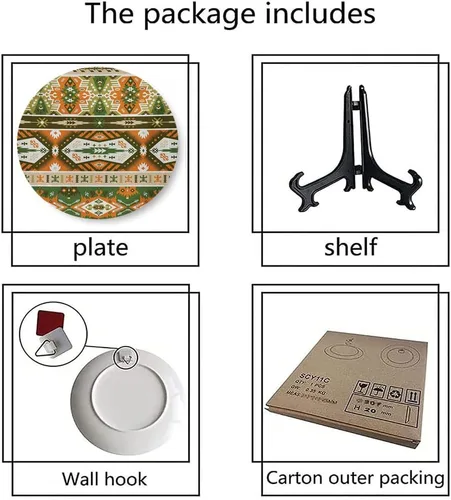 Vista 6 de Platos decorativos, adorno con estampado tribal, diseño de rayas estilo de cultura maya azteca, 6 pulgadas, 1 plato con 1 soporte de exhibición