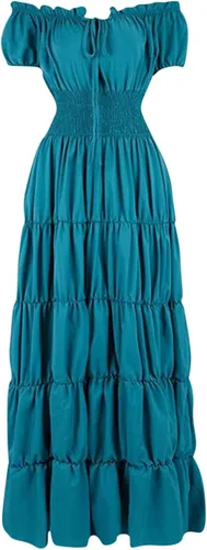 Vista 2 de Renaissance Costume Women 2023 Sexy Solid Color Short Sleeve Waist Layered Ruffles Shirt Dress Trendy Party Evening Dresses