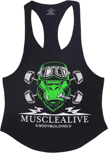 Vista 5 de GYMAPE Camiseta sin mangas de algodón para hombre con dobladillo de arco