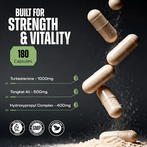 Vista 2 de Turkesterona y Tongkat Ali para hombres – Apoyo natural a la testosterona, suplemento de alta potencia 2-en-1 de Turkesterona para hombres y mujeres
