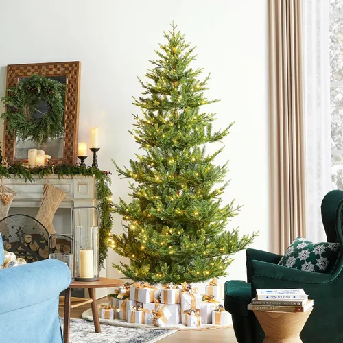 Vista 27 de Glitzhome Árbol de Navidad preiluminado, abeto artificial realista de 7.5 pies con 1,668 puntas y 680 luces centelleantes C3, 10 funciones de Aspen