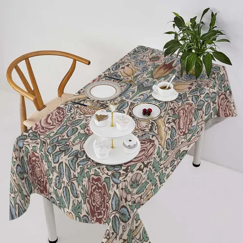 Vista 343 de Mantel Floral Retro de Pájaros, Diseño Original Bohemio William Morris Estampado Cubierta de Mesa para Hogar Picnic Fiesta Comedor Cocina William