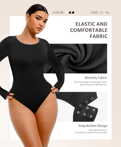 Vista 3 de FeelinGirl Body con control de abdomen para mujer, de manga larga, moldeador, tanga