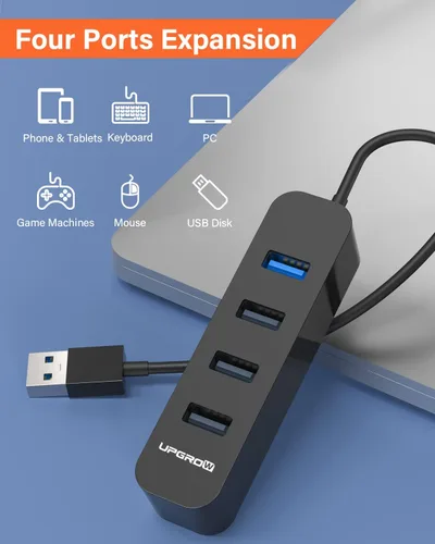 Vista 2 de Upgrow Hub USB 3.0 de 4 puertos USB con divisor USB de 5 Gbps para portátil MacBook Mac Pro Mac mini iMac Surface Pro XPS PC Flash Drive Mobile Negro