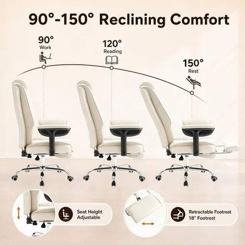 Vista 3 de Big and Tall Office Chair and High Back with Heavy Duty Wide Executive Office Chair with Foot Rest, Adjustable Armrests (Beige)