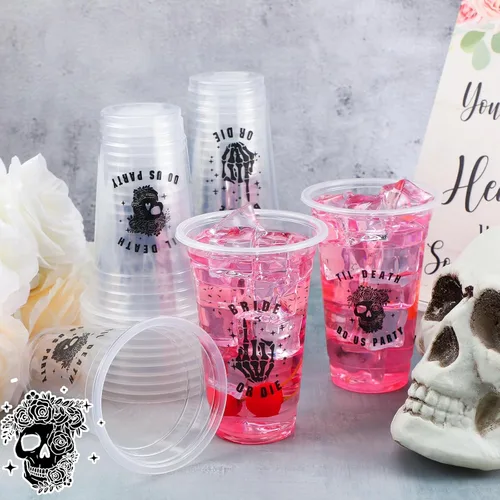 Vista 5 de Norme 24 vasos de plástico transparente de 17 onzas para despedida de soltera Till Death Do Us, decoraciones de despedida de soltera, vasos