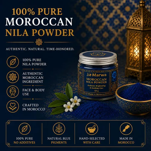 Vista 3 de Máscara marroquí en polvo de nila Polvo de belleza tradicional de hammam azul 1.7 onzas