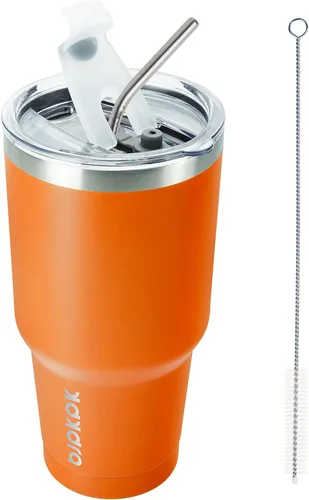Vista 44 de BJPKPK Vaso térmico negro con tapa y pajita, de acero inoxidable, de 20 onzas, para café Pintura de caucho negro