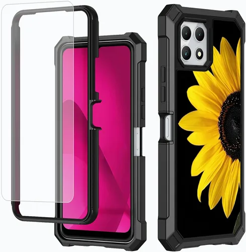 Vista 78 de Funda para T-Mobile Revvl 7 de 6.6 pulgadas con protector de pantalla, policarbonato duro de doble capa resistente y TPU suave a prueba de golpes