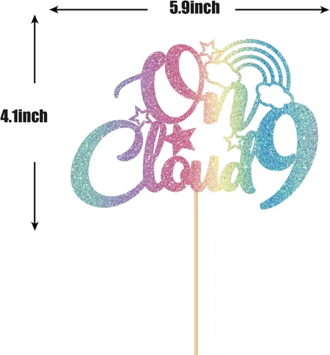 Vista 2 de On Cloud 9 - Decoración para tartas de 9 años de niña y niño, letrero con texto en inglés "I I'm Nine Cloud", decoración de pasteles para fiesta