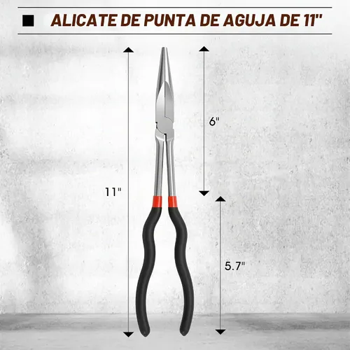 Vista 2 de TOOLEAGUE Alicates de punta de aguja extra largos de 11 pulgadas, agarre antideslizante, alicates de punta larga recta para reparación del hogar