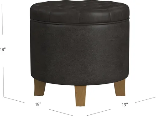 Vista 3 de HomePop Decoración del hogar Otomana reposapiés tapizada redonda de cuero sintético capitoné Otomana con almacenamiento para sala de estar