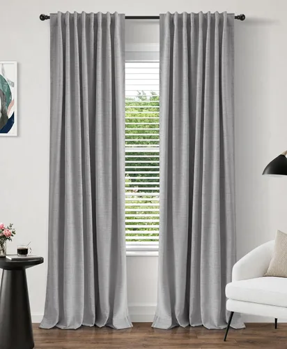 Vista 10 de INOVADAY Cortinas 100% opacas de 63 pulgadas de largo, juego de 2 paneles de lino con pestaña trasera, bolsillo para barra, cortinas opacas