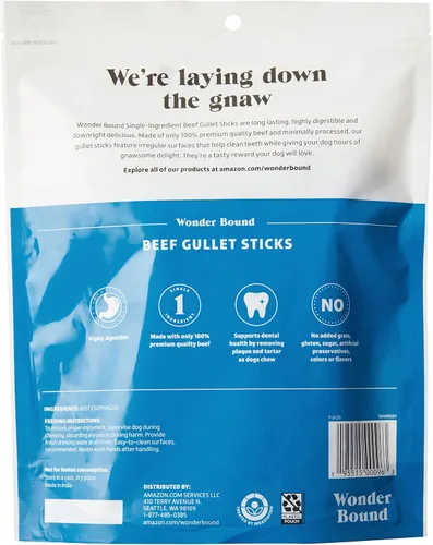 Vista 2 de Marca Amazon – Wonder Bound Beef Gullet Sticks - Golosinas para perros, 5-6 pulgadas, paquete de 25, altamente digeribles, mínimamente procesados