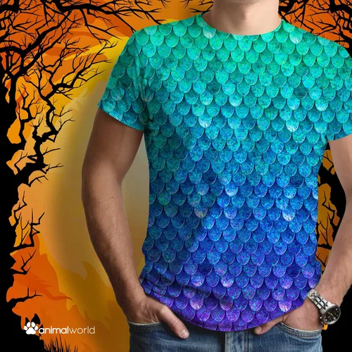 Vista 4 de Halloween sirena escamas traje todo encima de la camiseta para hombre