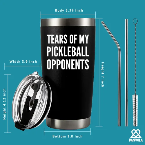 Vista 8 de Panvola Tears of My Pickleball - Vaso de acero inoxidable con aislamiento al vacío para papá, mamá, abuelo, abuela, con tapa extraíble y popote