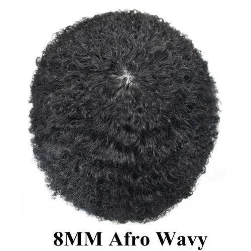 Vista 2 de Afro Toupee para hombres negros Sistemas de reemplazo de cabello 0.004 in Piel fina Afro Pelucas para hombres negros Unidades de pelo afro rizado