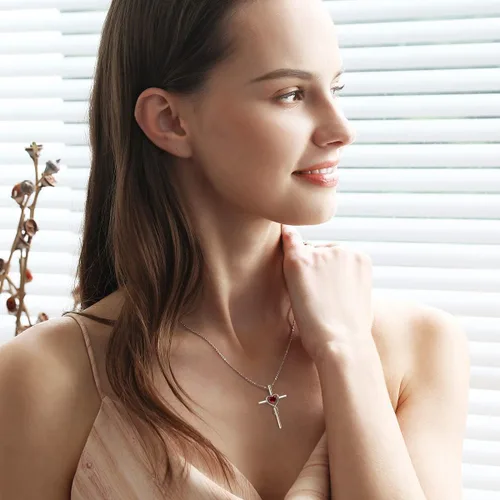 Vista 2 de FANCIME Collar de cruz de piedra natal para mujer, collar de piedra natal, collar con colgante de cruz infinita, joyería fina, regalo de Navidad