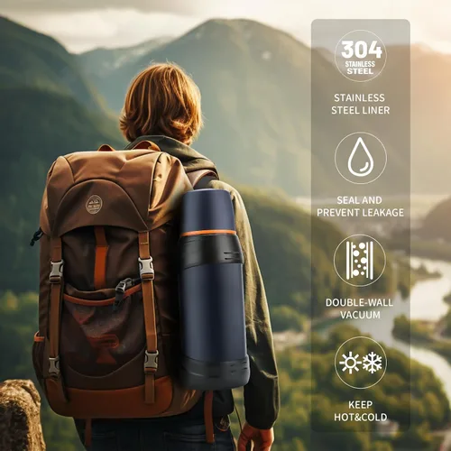Vista 9 de Termos de café grandes de 64 onzas / medio galón para viajes, jarra de agua aislada al vacío clásica con taza de plástico, botella de bebida aislada