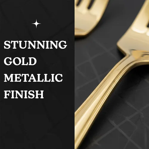 Vista 3 de Blue Sky Infinity Flatware Gold - Tenedores desechables para cena, 32 unidades, lujosos cubiertos de plástico prémium para eventos y reuniones