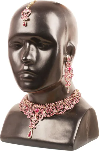 Vista 39 de Conjunto precioso de collar con look real Indian Bollywood, maravillosamente decorado, conjunto de collar adornado para mujer.