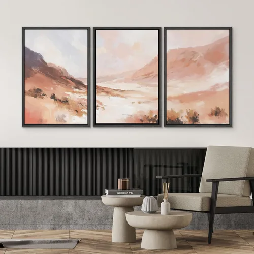 Vista 623 de SIGNWIN Lienzo enmarcado para pared, juego de arte pastel con cadena montañosa, bosque, niebla, naturaleza silvestre, ilustraciones modernas, arte