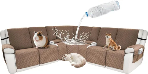 Vista 136 de Fundas impermeables para sofá reclinable seccional en forma de L, 7 piezas, antideslizantes, lavables, juego de fundas reclinables para mascotas