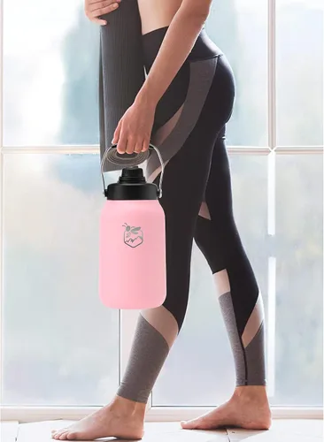 Vista 7 de Boulder Bee Botella de agua aislada Jarra de agua de medio galón con asa Acero inoxidable de 64 onzas con bolsa de transporte Doble vacío