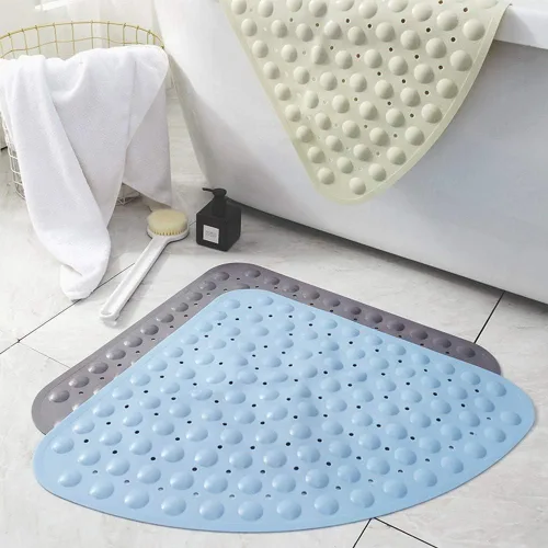 Vista 4 de Tapete antideslizante para bañera y ducha, para adultos y niños, lavable a máquina (triángulo, 28 x 28 pulgadas, cremoso)