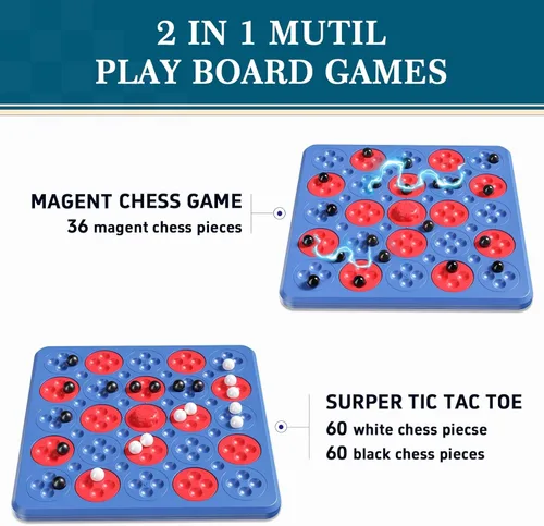 Vista 2 de Juego de ajedrez magnético, juego magnético de ajedrez para niños y adultos, noche familiar, juego magnético multijugador 2 en 1 con 36 piezas