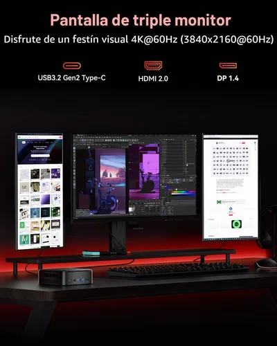 Vista 6 de KAMRUI E3B Mini PC, AMD Ryzen 5 7530U, 16 GB LPDDR4X, SSD de 512 GB Up to 4.5GHz, Mini Gaming PC, Triple 4K display, USB-C, WiFi 6, Bluetooth 5.2